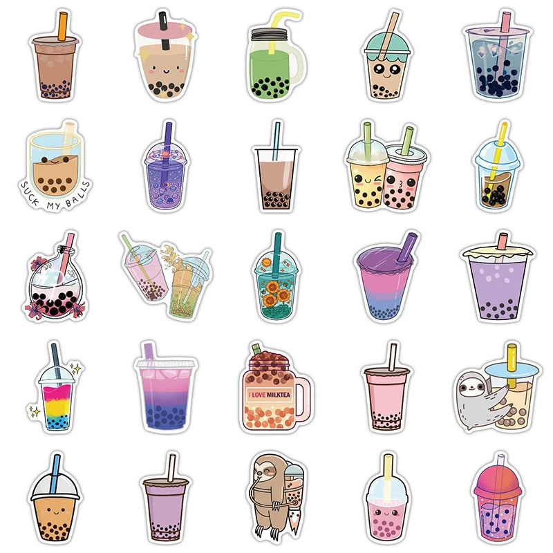 Kawaii Pearl Drink Stickers 🌟 | 10/30/50PCS Waterproof PVC Aesthetic for Kids 🎨 | Cute Scrapbooking & Laptop Decor 📒✨
