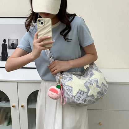 ✨ Kawaii Canvas Dumpling Messenger Bag 🌙 Cute Star-Embroidered Crossbody 💖