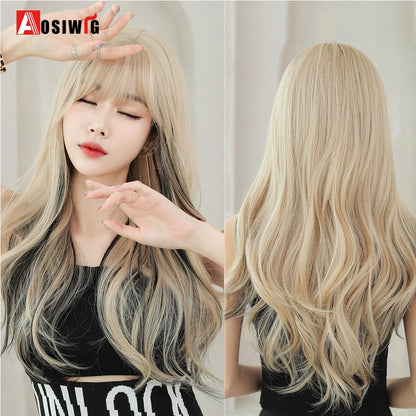 Cute Ombre Blonde & Black Double Ponytail Lolita Wig 🎀✨ - Kawaii Cosplay Hair with Bangs for Harajuku Style! 💖👸