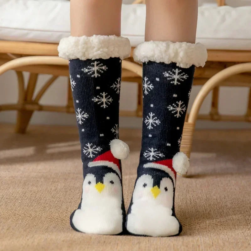 Fluffy Winter Socks For Women Warm Plush Non Slip Slipper Snowflake Gift ❄️🎁