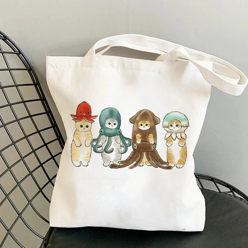 ✨ Cute Cat Manga Tote Bag 🐾 Fun Canvas Shopper for All Your Adventures! 👜 - Pixie Quill