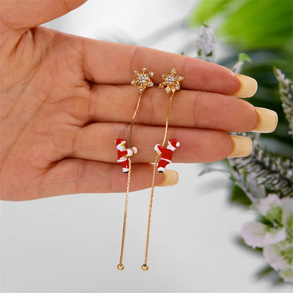 Santa Tassel Earrings Asymmetric Dangle for Women Christmas Snowflake 🎄✨