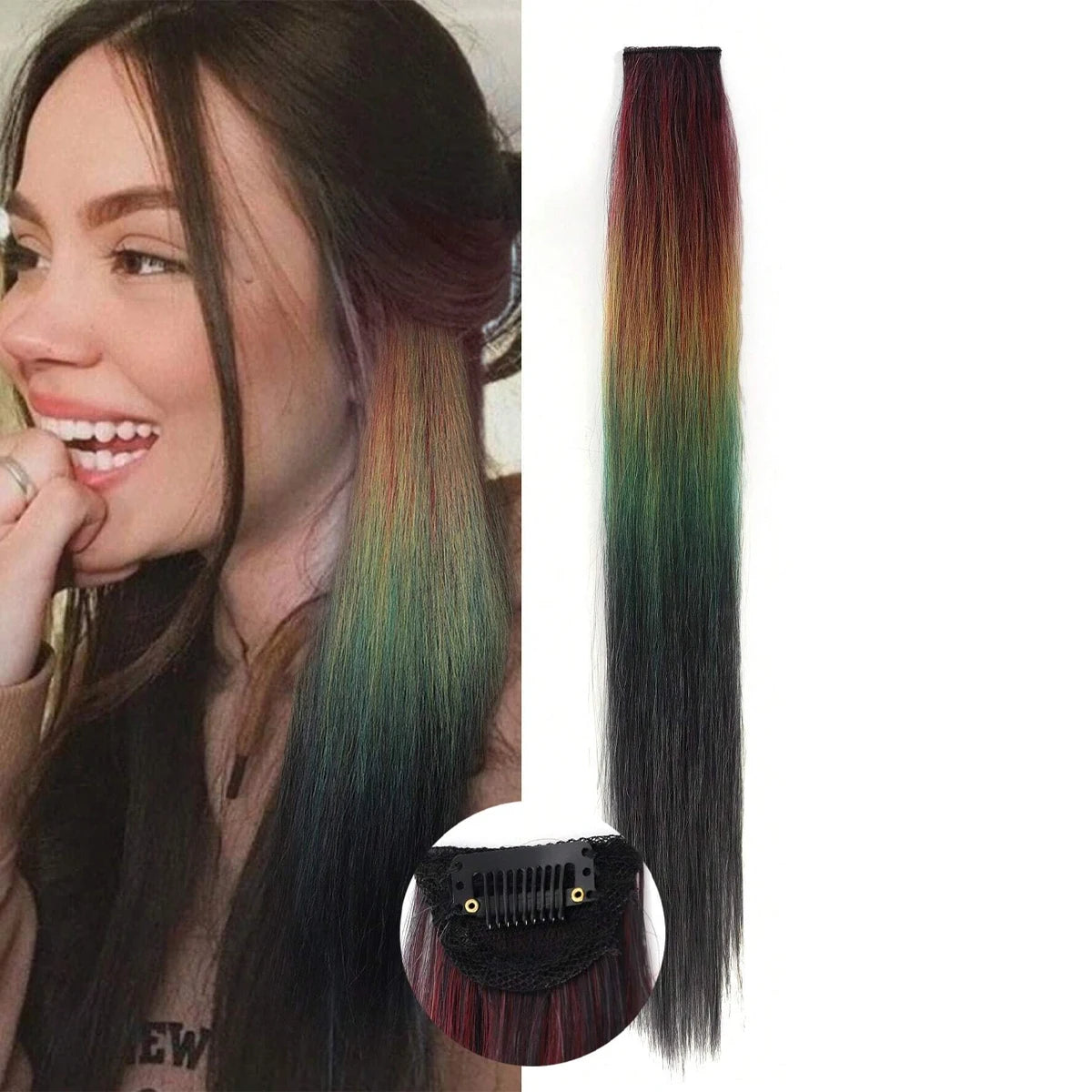 Kawaii Rainbow Hair Clips 🌈✨ - 1PCS Colorful Gradient Extensions for a Magical Look! 💖