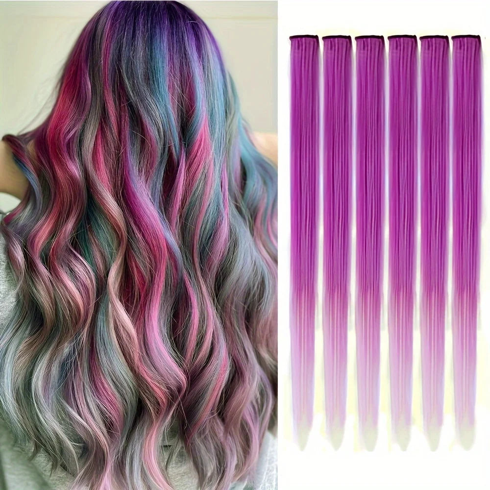 🌈✨ 6 Colorful Clip-In Hair Strands for Fun Party Looks - 22" Rainbow Dream Extensions! 🎉💖 - Pixie Quill