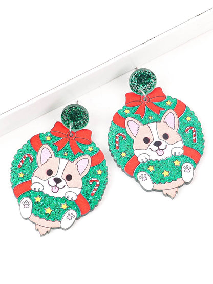 Christmas Acrylic Wreath Drop Earrings Women Dog Cat Glitter Cute New Year 🎄🐶🐱
