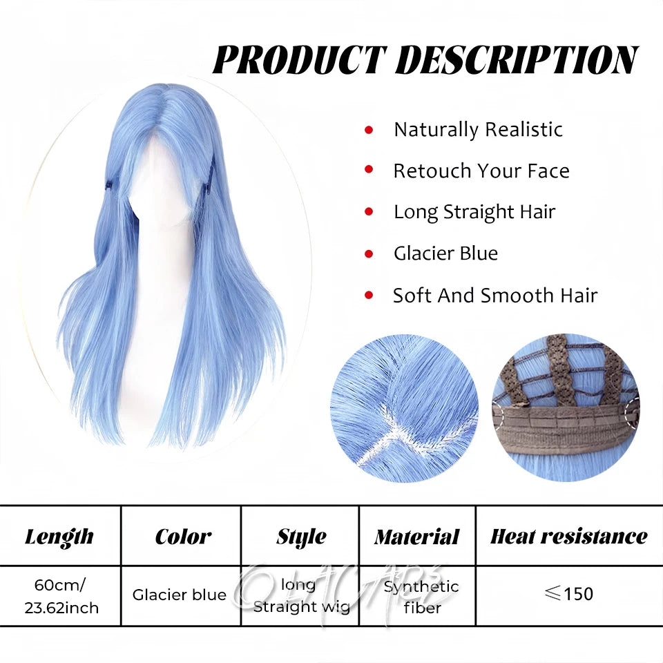 Enchanting Ombre Kawaii Wig 🌈✨ - Long Straight Lolita Style with Bangs in Glacier Blue & Blonde!