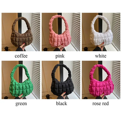 Kawaii Quilted Plaid Shoulder Bag 🌈✨ | Lightweight & Cute Underarm Tote for Girls 👜💕