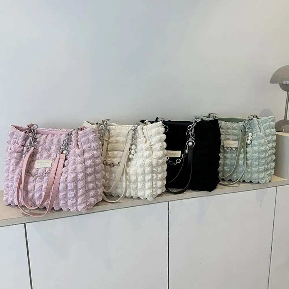 Kawaii Quilted Plaid Tote Bag 🎀✨ - Chic Soft Fabric Shoulder Purse for Stylish Ladies 💖