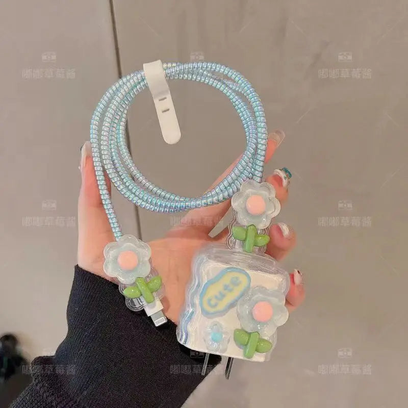 🌷 Kawaii Tulip Wave Edge Charger Cover Set for iPhone 12-15 | Fast Charging Fun! ⚡️✨