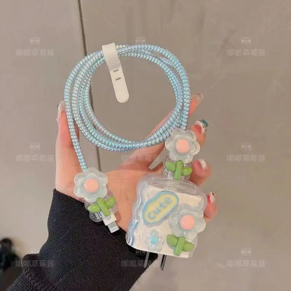 🌷 Kawaii Tulip Wave Edge Charger Cover Set for iPhone 12-15 | Fast Charging Fun! ⚡️✨