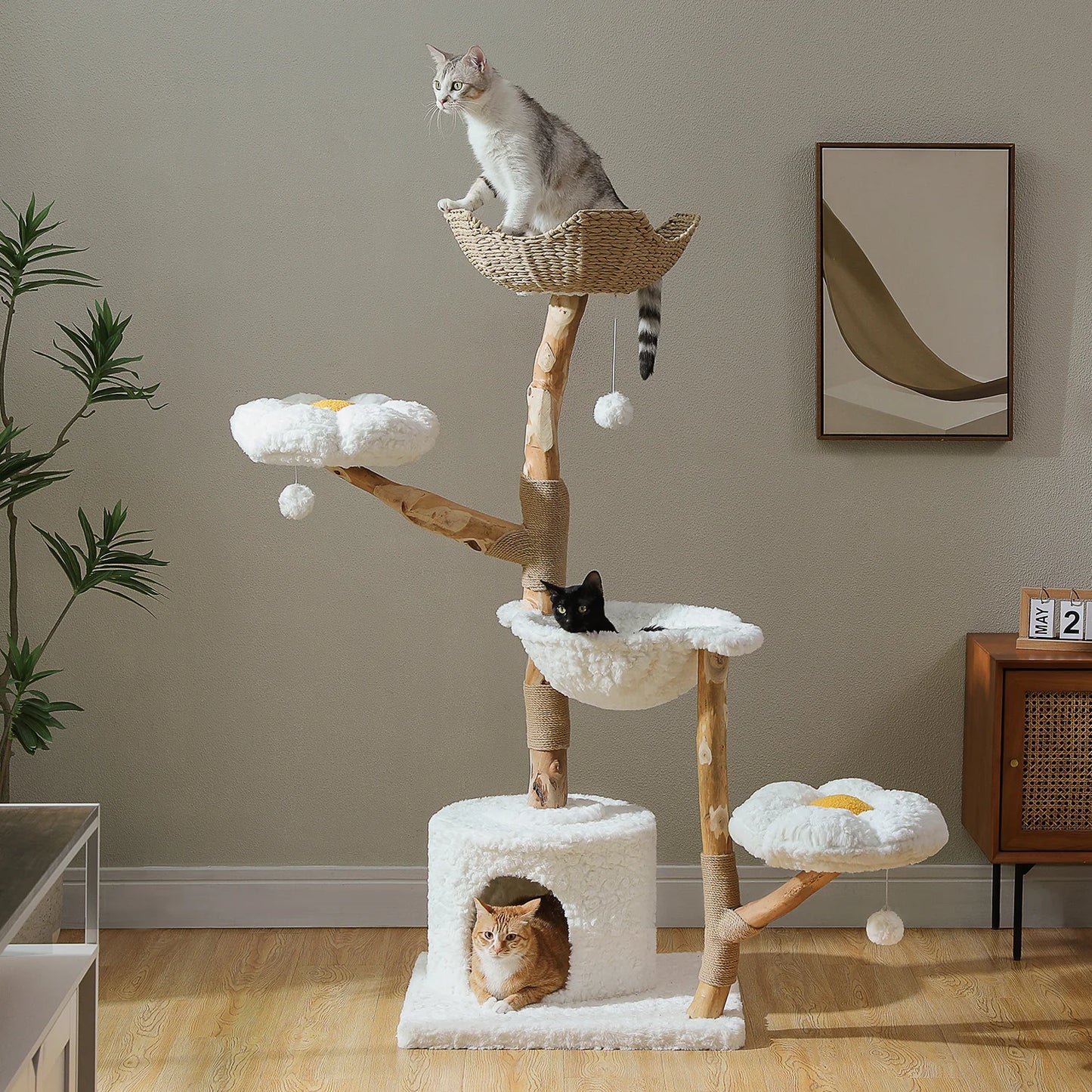 Deluxe Indoor Cat Tree Tower With Sisal Post, Wicker Basket Bed Flower Condo 🐾🌸