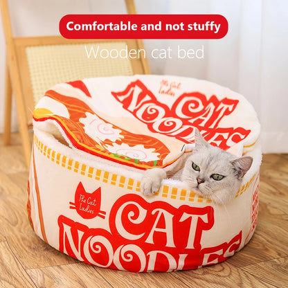 Kawaii Ramen Cat Cuddle Nest - Cozy Winter Retreat for Your Feline Friend 🐾💕