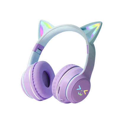 ✨ Kawaii Cat Ear Bluetooth Headphones 🎧 | RGB Glow Wireless Earphones for Kids & Teens 🎶 | Cute Stereo Sound & Mic 🐾