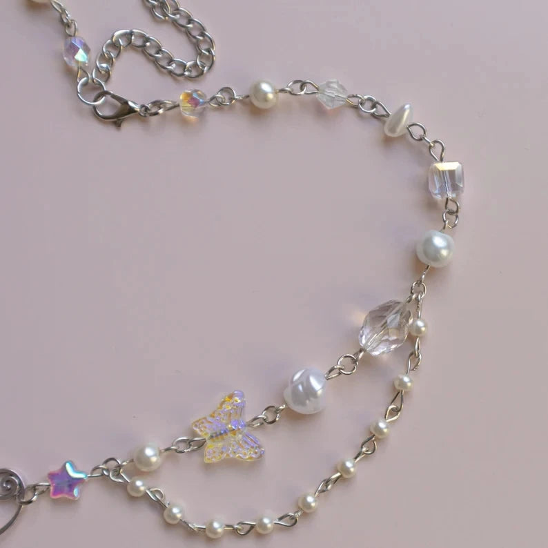 Kawaii Crystal Phoenix Heart Pendant Necklace 🌈✨ | Angelcore Hummingbird Fairy Charm! 💖🦋