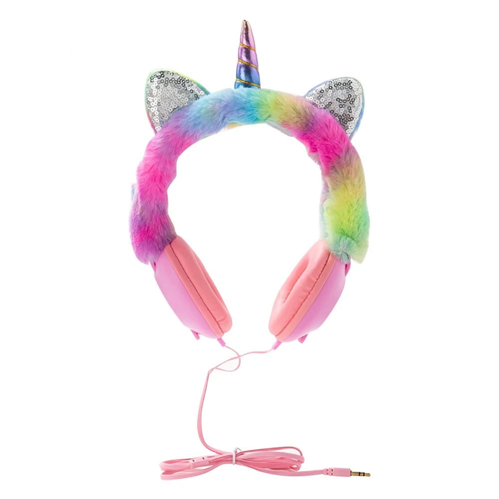 Kawaii Unicorn Ear Headphones 🦄🎧 - Adorable Over-Ear Wired Headset for Kids with 106dB Volume & 1.2m Cable! Perfect for Music, Gaming & Fun!