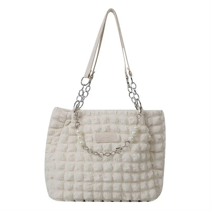 Kawaii Quilted Plaid Tote Bag 🎀✨ - Chic Soft Fabric Shoulder Purse for Stylish Ladies 💖