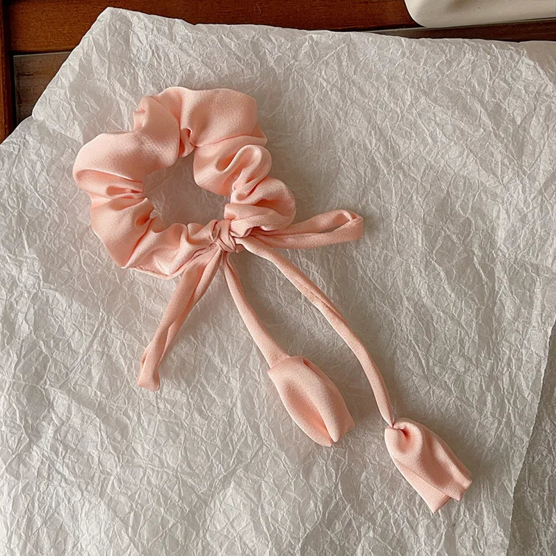 Charming Tulip Bow Scrunchies 🌸✨ Cute Hair Ties for Stylish Girls! 🎀💖 - Pixie Quill