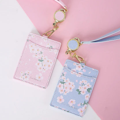 Kawaii Sakura Lanyard Card Holder 🌸 | Adorable ID & Business Card Case 🎀 | Cute Korean Stationery for Office & Daily Use ✨