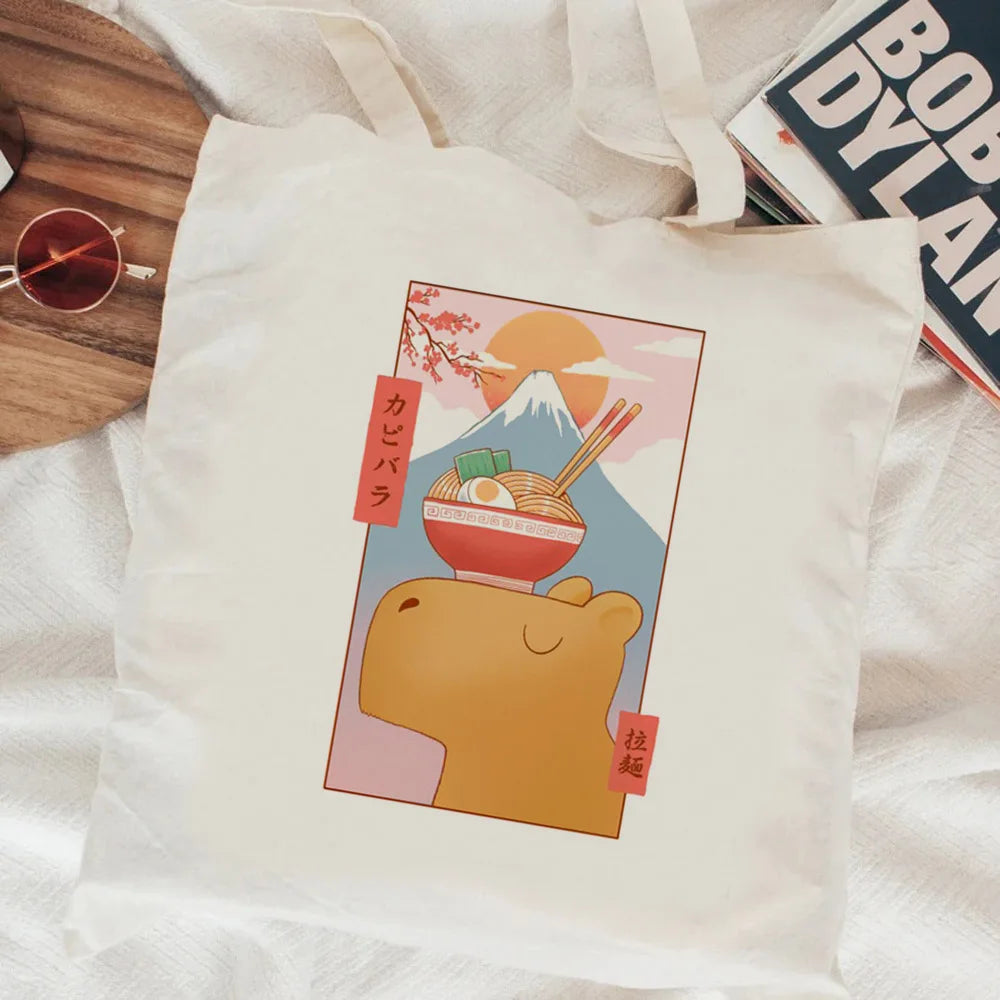 Kawaii Capybara Canvas Shopping Bag 🛍️✨ - Eco-Friendly Tote for Adorable Adventures! 🌿😊