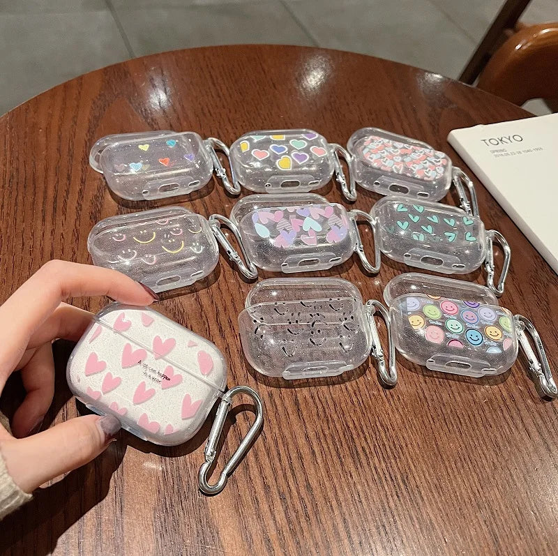 ✨Cute Glittery Heart Silicone Case for AirPods Pro 2 & 1/2/3 💖🎀 – Adorable Cartoon Style Charging Cover! 🎉 - Pixie Quill