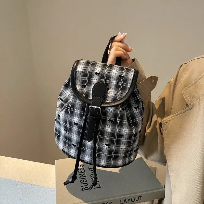 Kawaii Mini Plaid Oxford Backpack 🎀💕 | Adorable Women's Zipper Shoulder Bag with Heart Embroidery & Bow Details 🎉✨