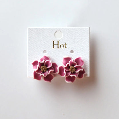 Trendy Handmade Polymer Clay Flower Earrings, 3D Floral Studs for Women,Lightweight Boho Statement Jewelry, Chic Gift