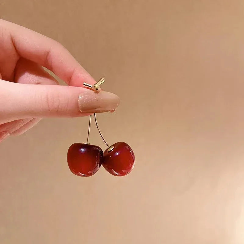 Kawaii Sweet Cherry Drop Earrings 🍒✨ | Cute Resin Fruit Jewelry for Women | Fashionable Party Accessories & Gifts! 🎉