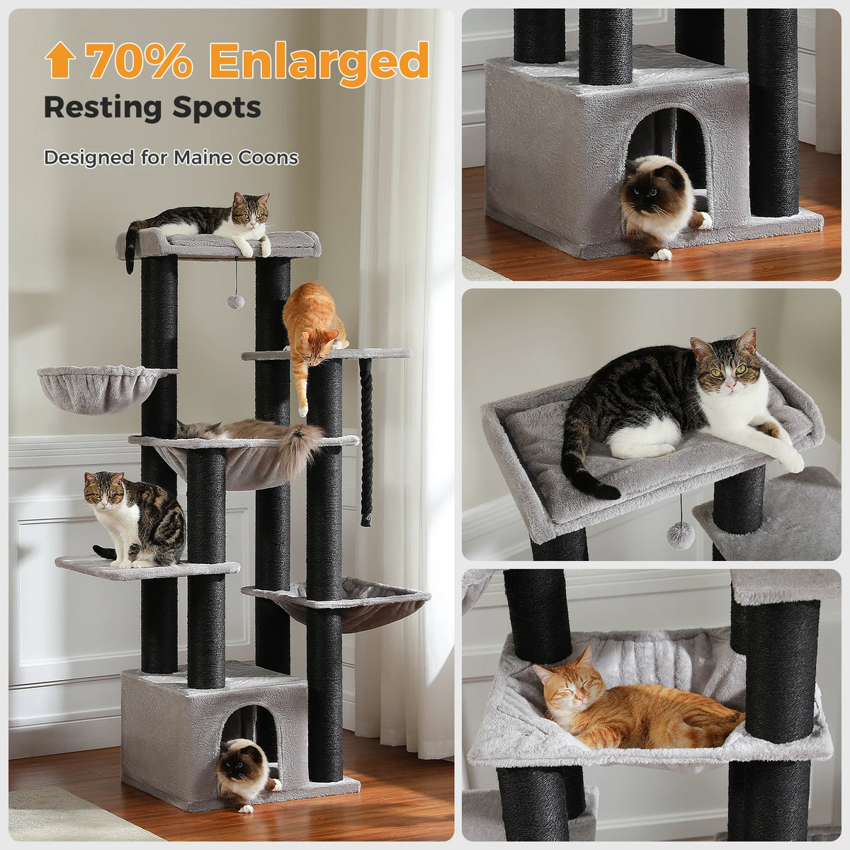 Cute 5 Tier Cat Tree For Big Cats With 11 Sisal Posts And Hammock 🐾