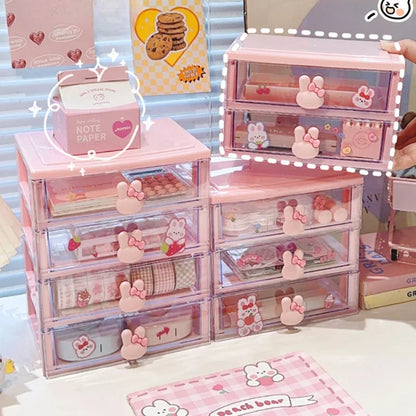 Kawaii Desktop Organizer 🌈✨ - Cute Drawer Box for Stationery & Hair Accessories 💖🖊️