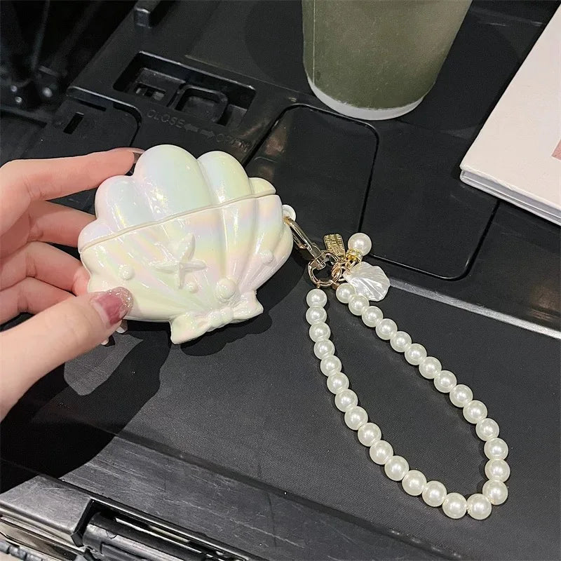 Kawaii Seashell AirPods Pro Case 🌊✨ - Cute Pearl Pendant Silicone Cover for AirPods 1, 2 & 3 🎧💕