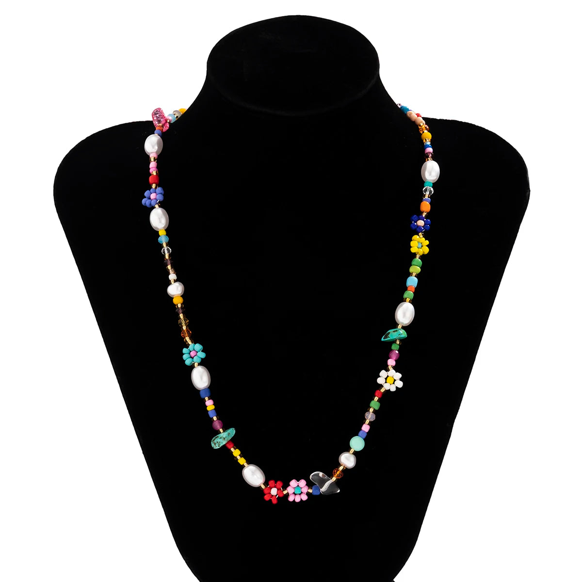 Kawaii Rainbow Baroque Pearl Choker 🌈✨ | Handmade Seed Bead Floral Necklace for Trendy Women 🌸💖