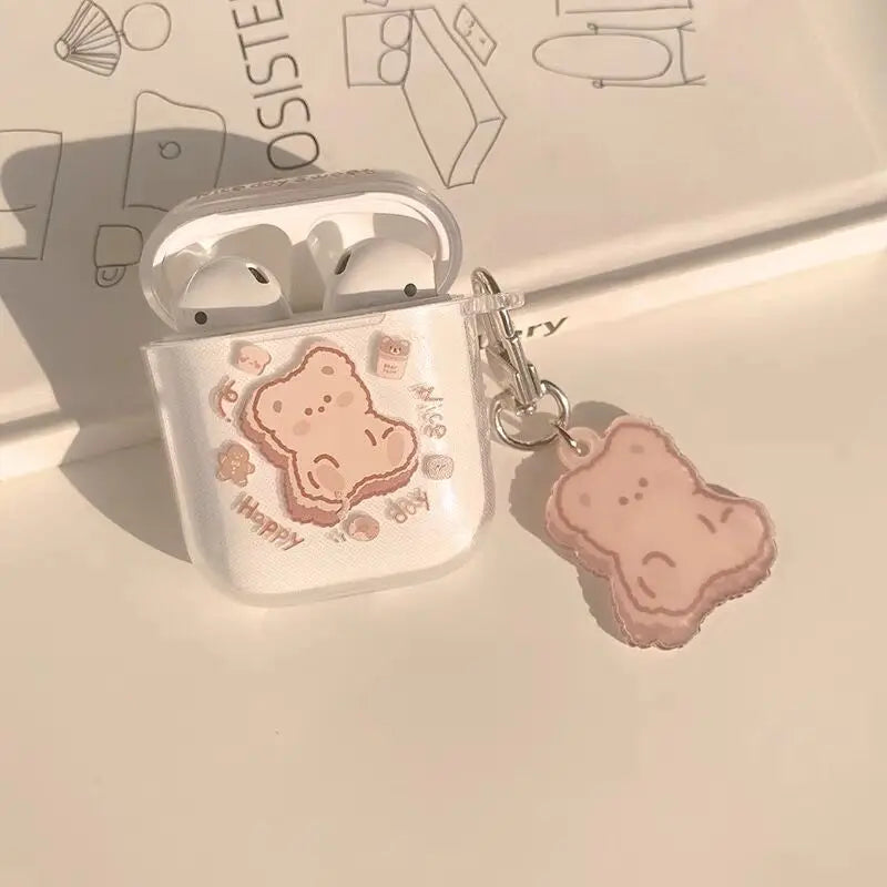 ✨ Cute Bear AirPods Case 🐻 - Soft Silicone Cover with Keychain for All Models! 🎧💖 - Pixie Quill