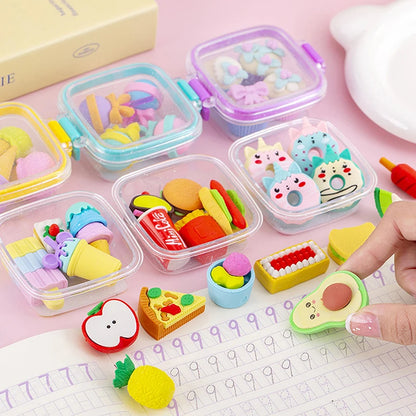 Cute & Kawaii Lunch Box Eraser Set 🍱✨ - Adorable Rubber Erasers for School 🎨📚 - Perfect Gift for Kids! 🎁
