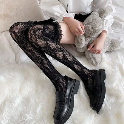 Chic Split Toe Socks With Strappy Lace Fishnet Stockings JK Lolita Knee High 😺🧦✨