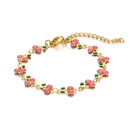 Kawaii Cherry Blossom Charm Bracelet 🍒✨ - Adorable Stainless Steel Jewelry for Women & Girls, Perfect for Parties & Gifts! 🎉💖