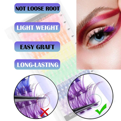 🌈 Fluffy DIY Colored Cluster Lashes - 120pcs Kawaii D Curl Eyelashes ✨
