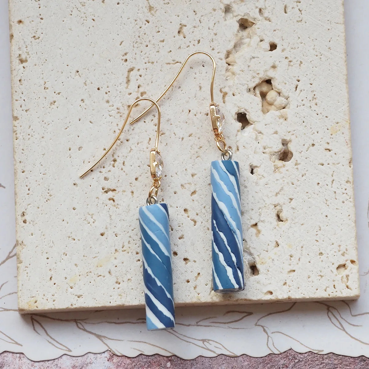 Navy Blue Flower Polymer Clay Dangle Earrings Cute For Women 💙✨