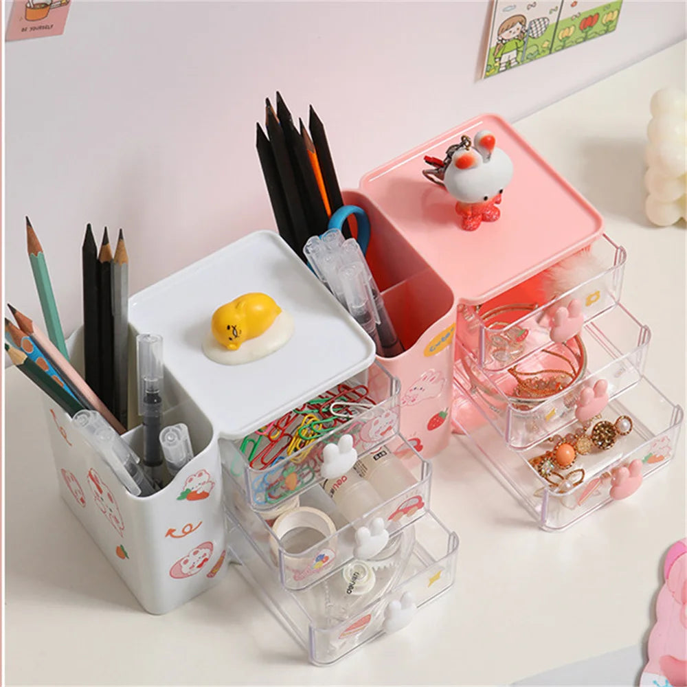 Kawaii Bunny Desktop Organizer 🐰✨ – Cute Storage Box for Stationery & Cosmetics 🌸🖊️