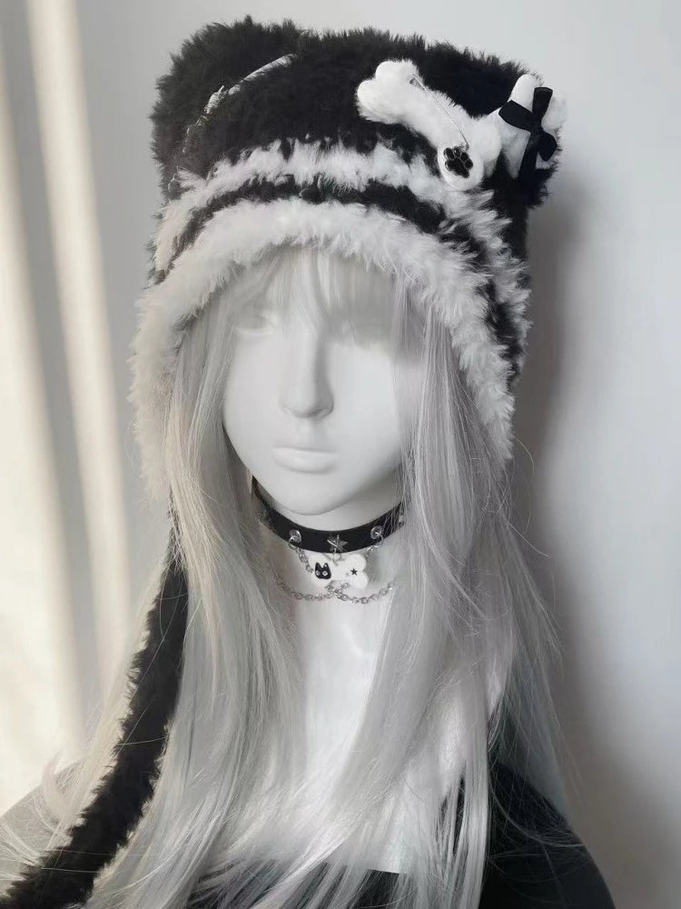 Gothic Harajuku Bear Hat For Women Wool Knit Beanie 🐻 Cross Star Wings Cute