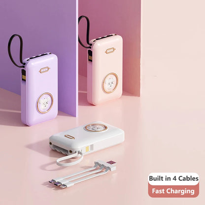 Kawaii Pet Power Bank 🐾✨ | 20,000mAh Mini Charger with Built-in Cables & LED Light 💖