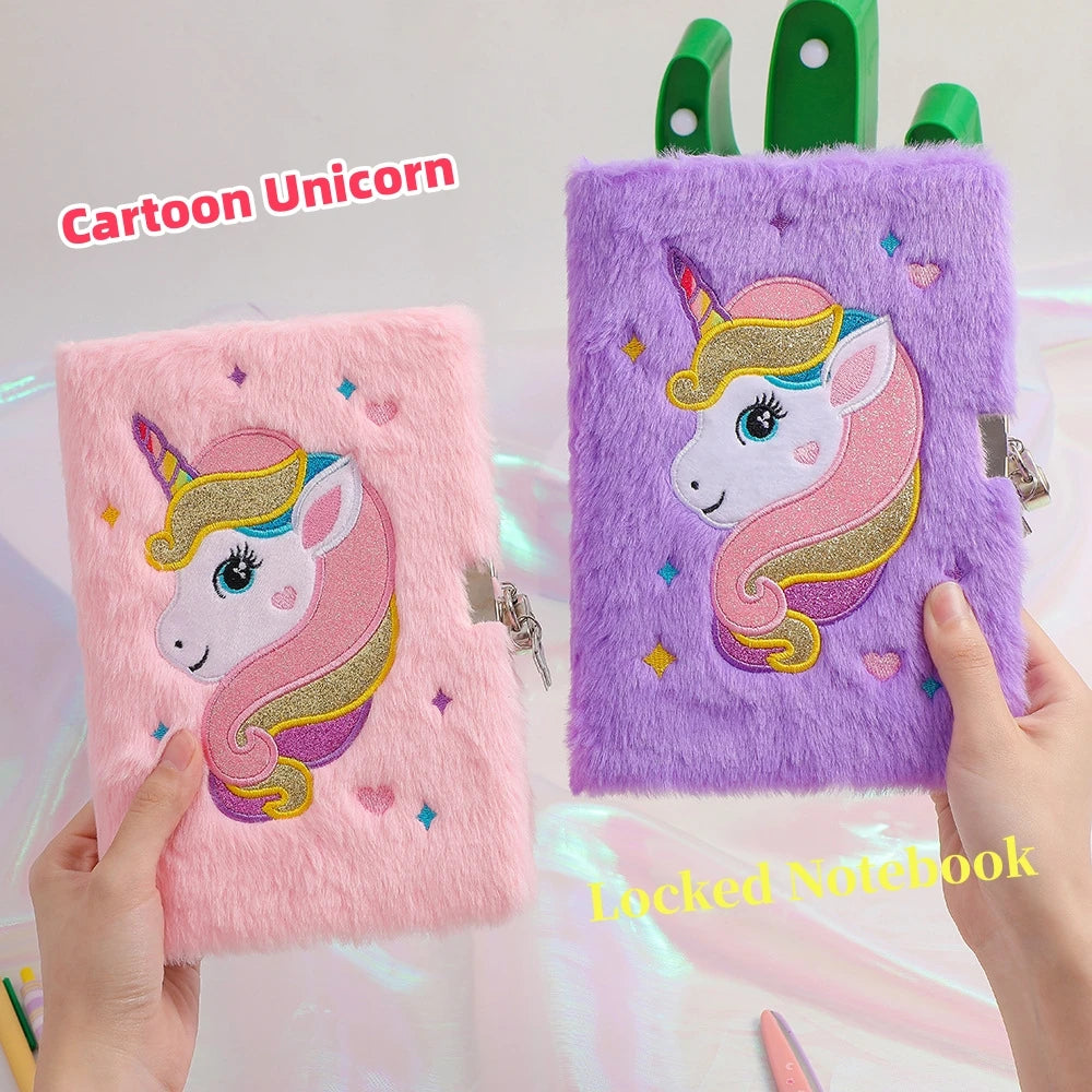 Unicorn Plush Lockable Diary A5 Notebook For Girls Cute Stationery Gift 🦄📓🔒