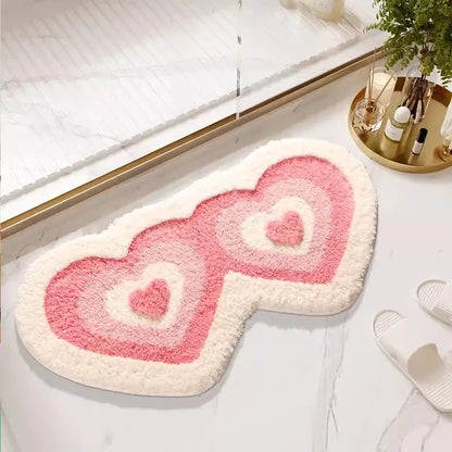 Kawaii Heart-Shaped Pink Tufted Bathmat 🛁💖 Soft Bedroom & Living Room Rug | Aesthetic Home Decor 🏡✨