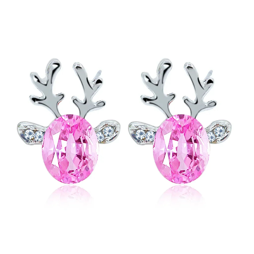 Deer Stud Earrings Cute Antler Charm CZ Crystal Gift For Girls Women 🎀🦌✨