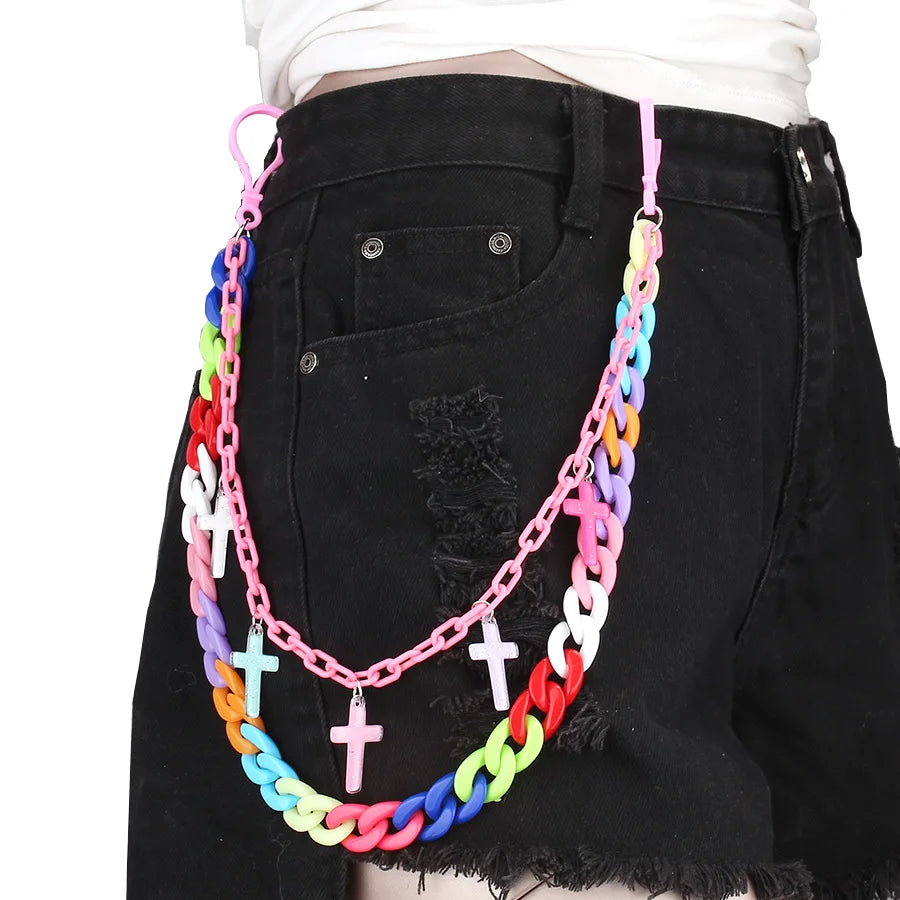 ✨ Kawaii Rainbow Star Keychain 🌈 | Cute Resin Waist Chain for Girls & Women 💖 | Fun Punk Jewelry Gift! 🌟