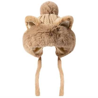Cute Winter Fox Ear Knitted Hat 🦊❄️ - Adorable Plush Bonnets for Women to Keep Warm and Stylish!