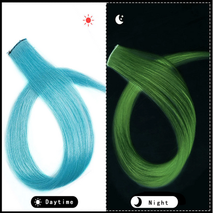 Glow In The Dark 20 Inch Rainbow Hair Extensions Clip On Wig ✨🌈🎀