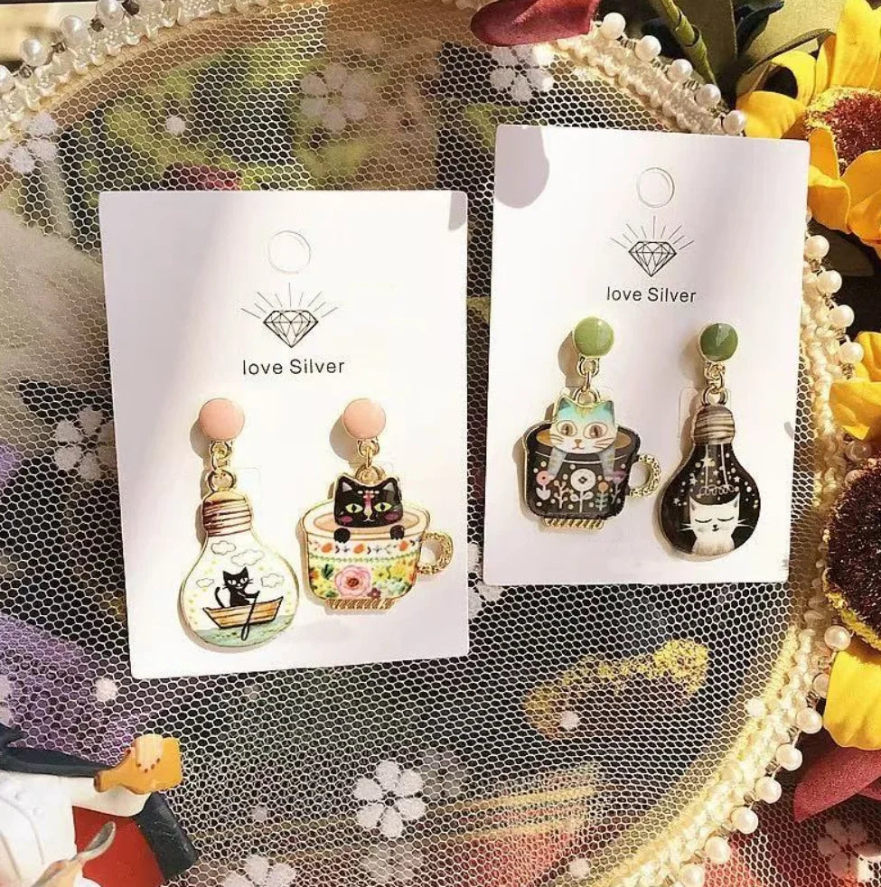 Kawaii Cat Cup Drop Earrings 🐱☕✨ - Adorable Dangle Jewelry for Women & Girls! Perfect Gift for Parties!