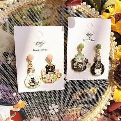 Kawaii Cat Cup Drop Earrings 🐱☕✨ - Adorable Dangle Jewelry for Women & Girls! Perfect Gift for Parties!