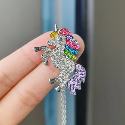 Kawaii Unicorn Pendant Necklace 🦄✨ - Adorable Rhinestone Horse Clavicle Chain for Girls 🎉💖 - Perfect Party Jewelry Gift!