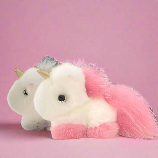 Kawaii Fluffy Unicorn Keychain Charm 🦄✨ Real Rabbit Fur Backpack Clip & Handbag Accessory for Girls & Women